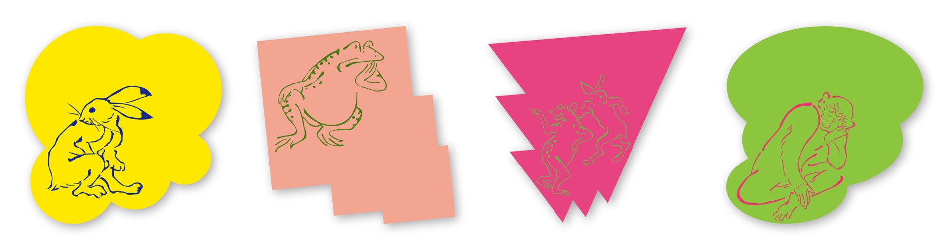 ビビッと！鳥獣戯画ダイカット付箋4種